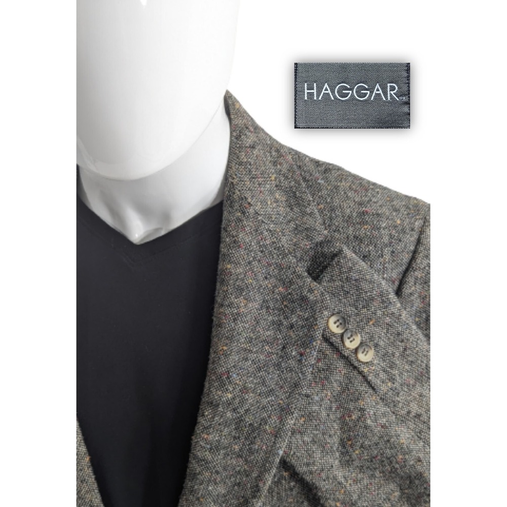 Haggar Tweed Wool Blazer Suit Jacket Confetti Nailhead Wool About 40R 42" Chest